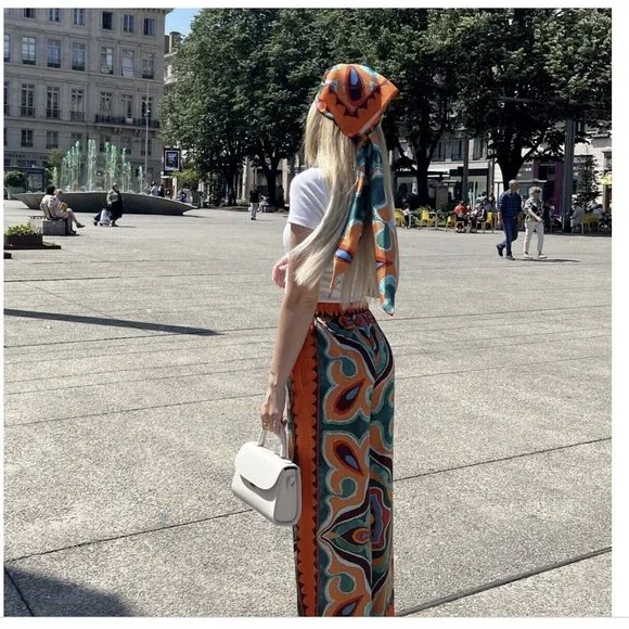 ZARA NEW WOMAN SS23 ORANGE FLOWY PRINTED PANTS REF:3098/156 XS,S,M,L,XL